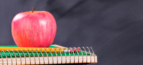 Spotify Playlist Art - an apple on top of a small stack of books and notebooks