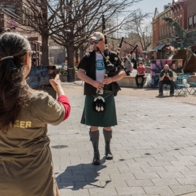 Desmond O'Boyle of KUNC/All Things Considered - Bagpipin' (Old Town Square kickoff) - photo by Hyphytek / Bryon Metcalf - FoCoMX 10, 2018