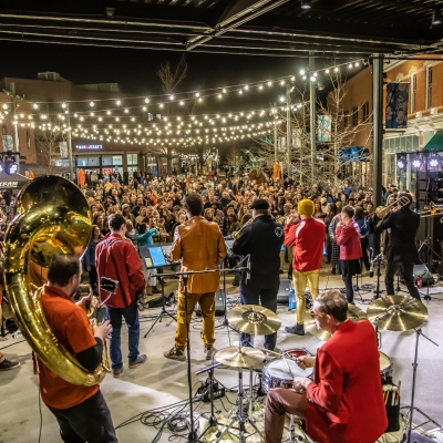 Shtonk Brass Band at Old Town Square FoCoMX photo by Backstage Flash