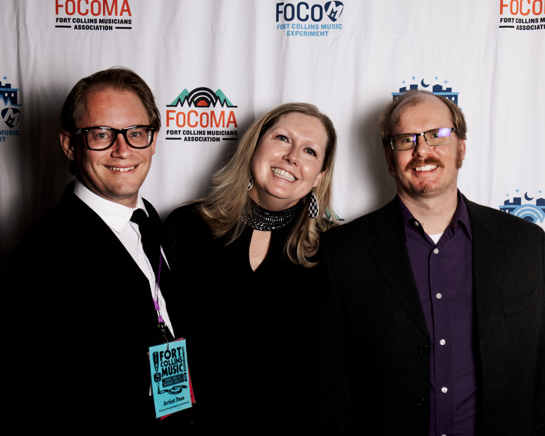 Guests at Peer Awards Photo by Marc Leverette standing in front of FoCoMA step-and-repeat 