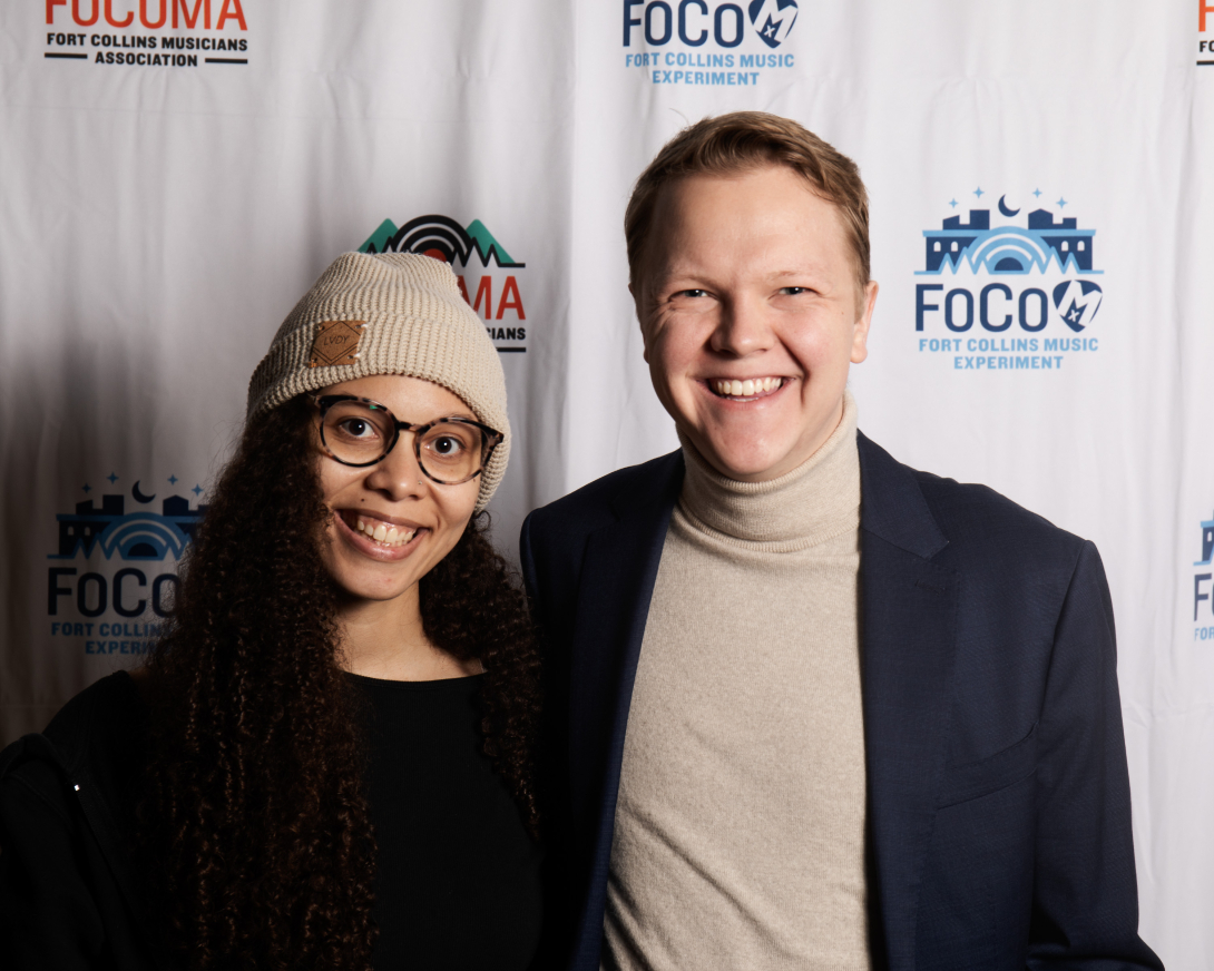 Guests at Peer Awards Photo by Marc Leverette standing in front of FoCoMA step-and-repeat 