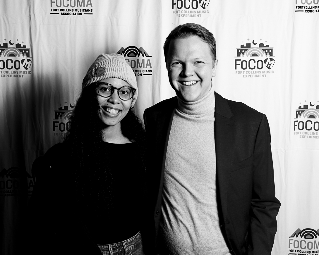 Guests at Peer Awards Photo by Marc Leverette standing in front of FoCoMA step-and-repeat 