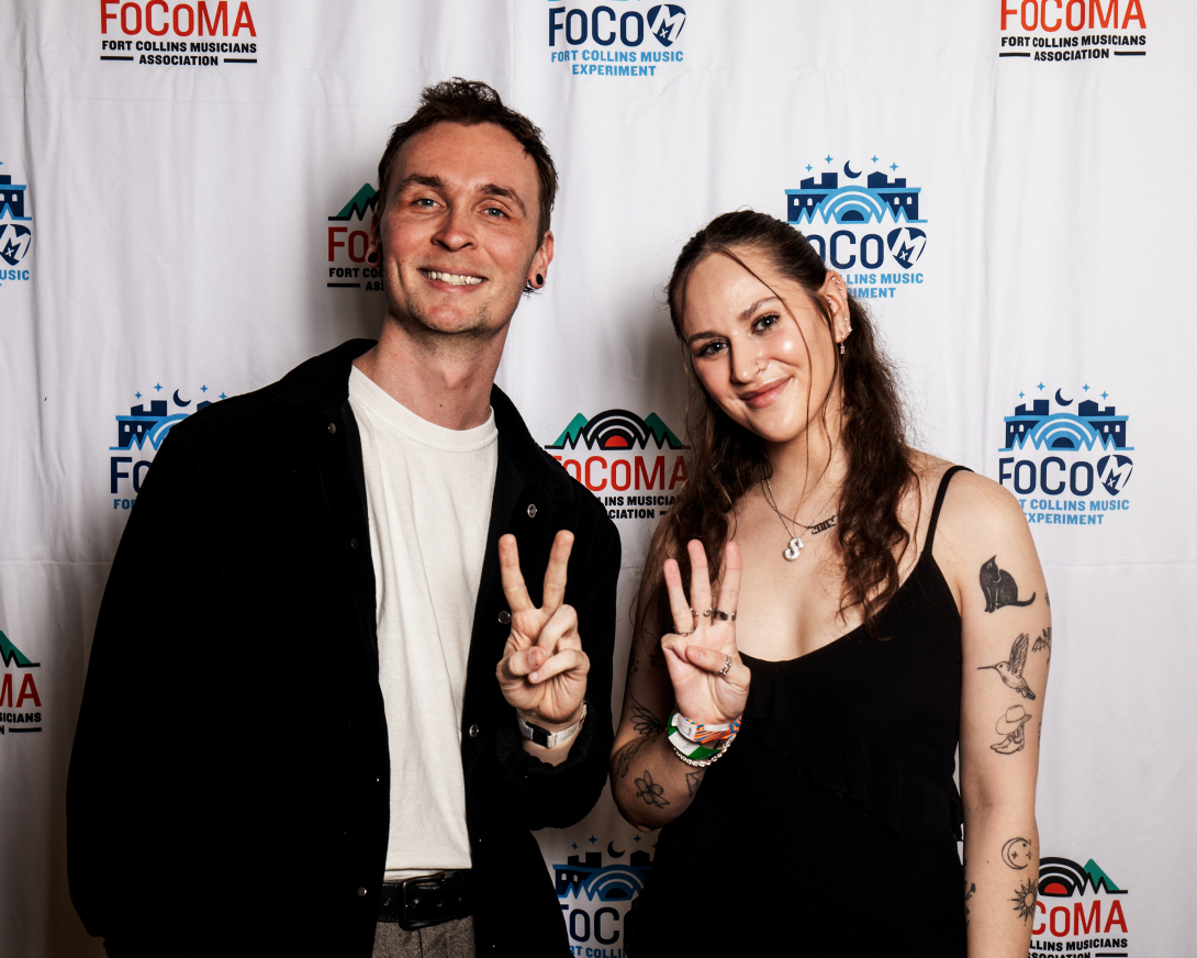 Guests at Peer Awards Photo by Marc Leverette standing in front of FoCoMA step-and-repeat 